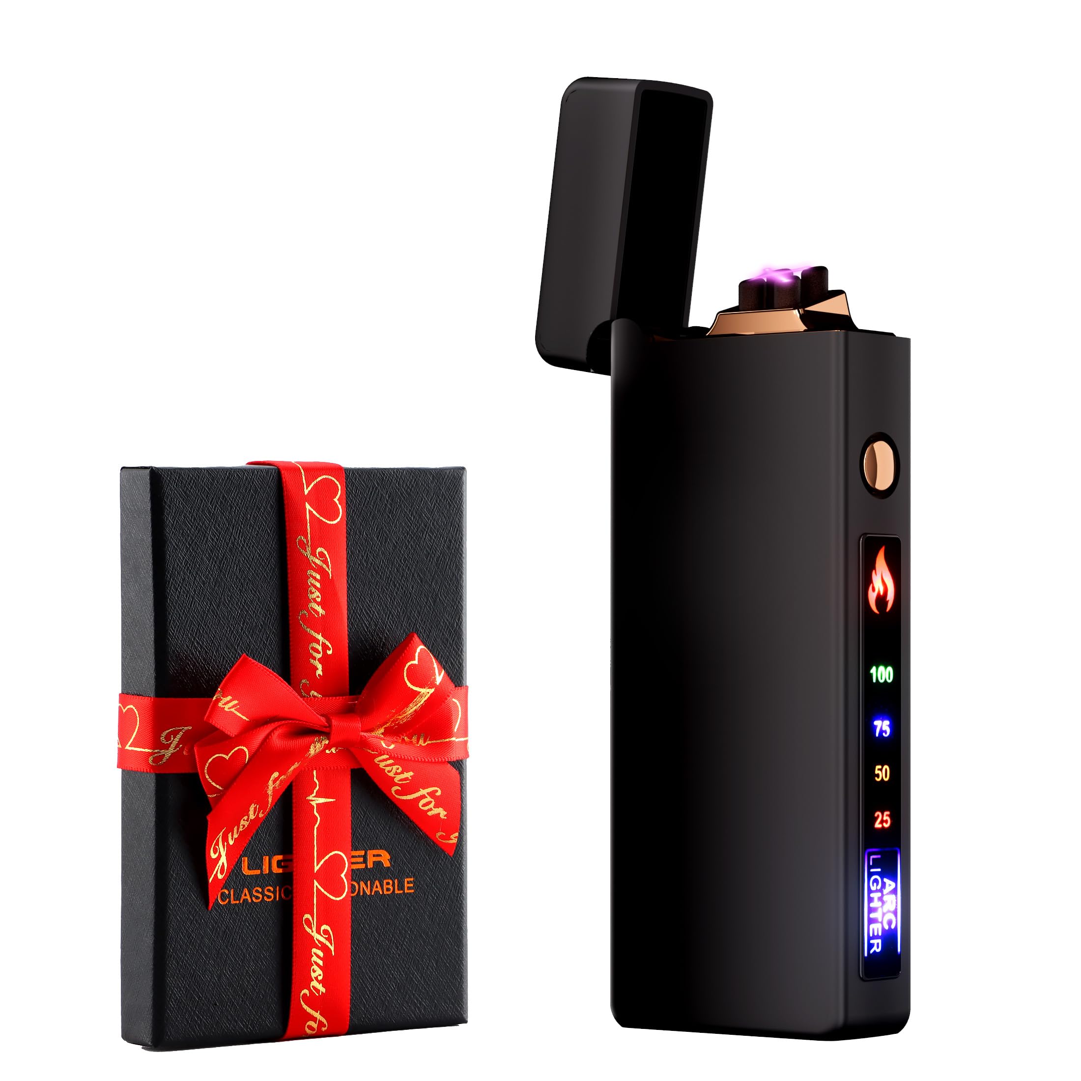 dachance Custom Personalized Cool Lighter Electric Gift Windproof USB Rechargeable Dual Arc for Camping Valentine's Day Gift (Black) — image 1