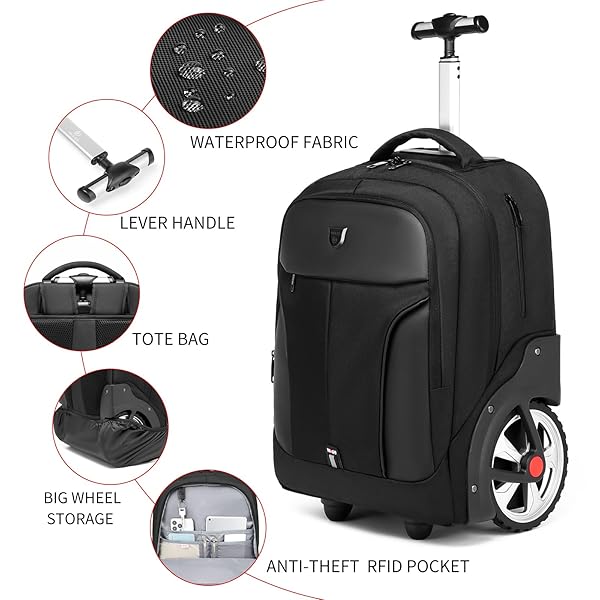 GOTECH ROLLING BACKPACK,WATERPROOF BACKPACK WITH WHEELS FOR BUSINESS AND TRAVEL COMMUTER, CARRY ON BACKPACK WITH LAPTOP COMPARTMENT, FIT 17 INCH LAPTOP, WHEELED BACKPACK FOR ADULTS