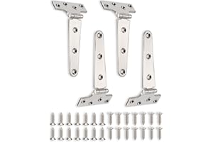 Turnirace 316 Stainless Steel 6 in x 3 in T Hinges, Marine Grade Heavy Duty Hinges with Screws for Hatch, Yacht, Gate, Door, Fence, Barn, Cabinets, Windows (4 Pack)