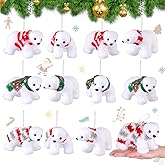 Yinder 12 Pcs Christmas Polar Bear Ornament White Christmas Flocked Polar Bear with Scarf Wearing Scarves Animals Figurines Hanging Ornaments for Xmas Tree Decor