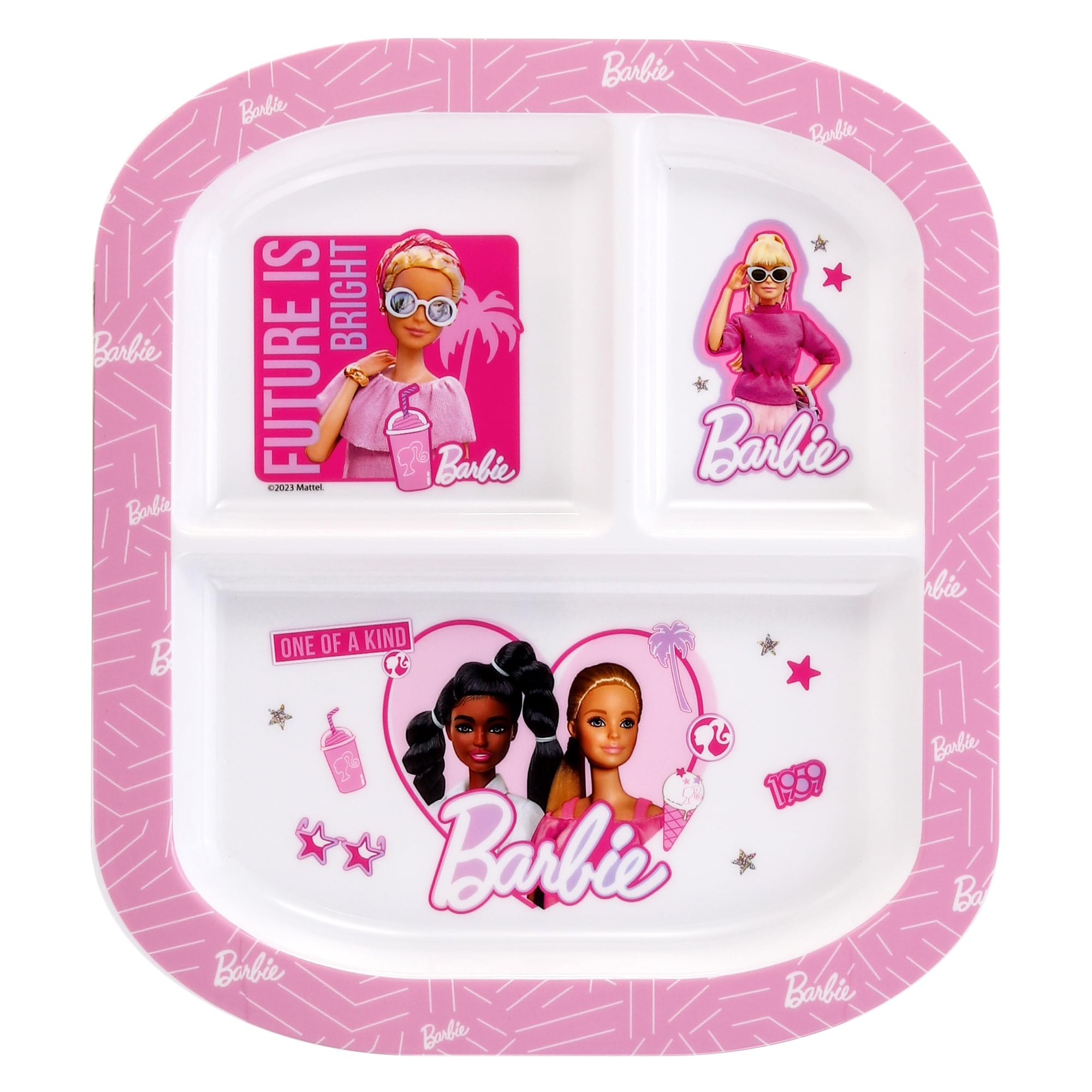 Zawadi Global Barbie 3 Section Reusable Childrens Kids Toddlers Divided Breakfast Lunch Dinner Plate