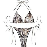 SEGT Women's 2 Piece Leopard Floral Bathing Suit Wireless Triangle Swimsuit String Tie Side Bikini Sets