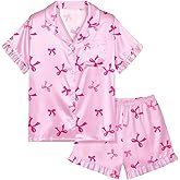 MHJY Toddler Girls Pajamas Set Satin Silk Pajamas for Girls Button Down Short Sleeve Girls Sleepwear