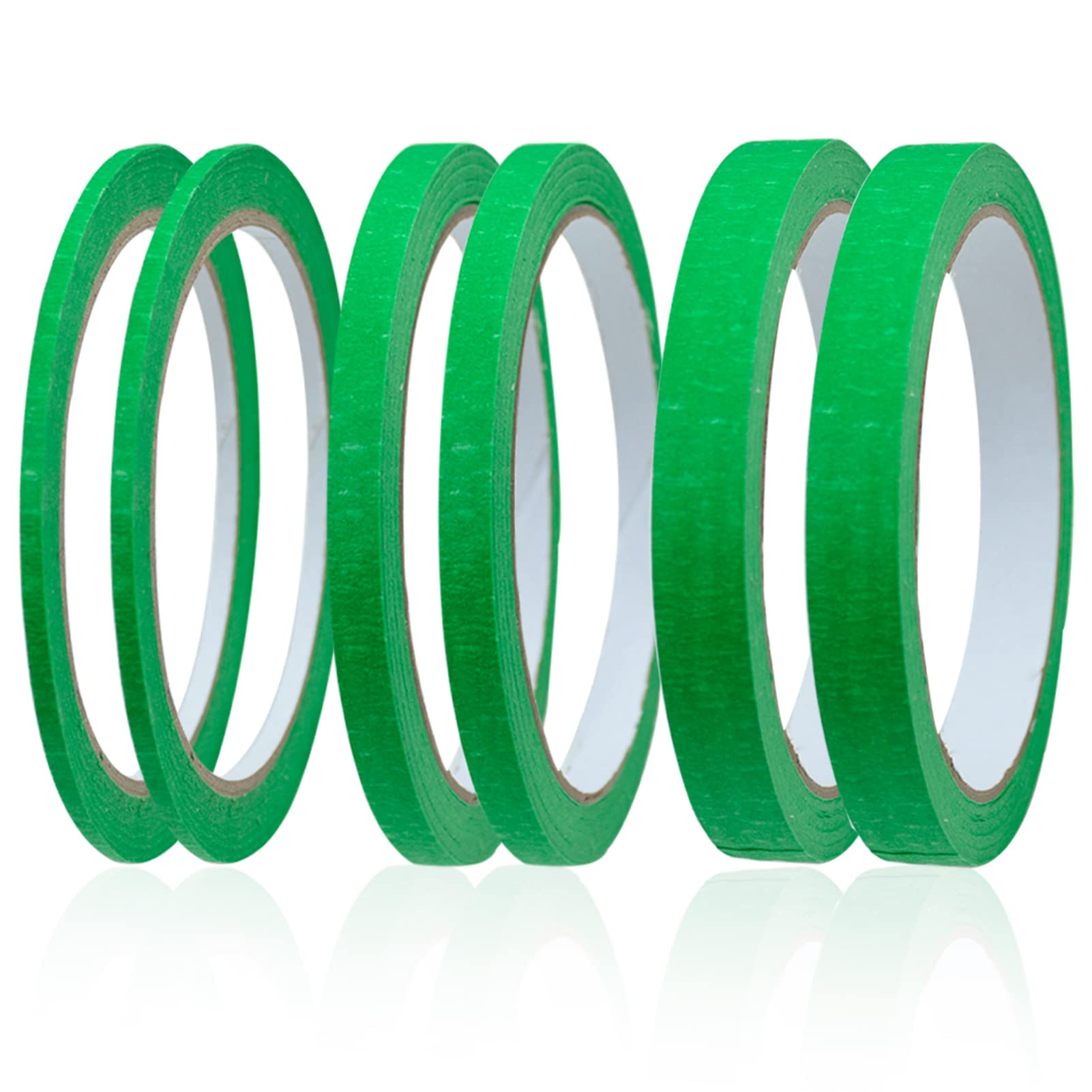 Udewo 6 Rolls Green Masking Tape, Fine Line Tapes Painters Tape Artist 3mm/7mm/12mm Widex22 Yard Writable Automotive Premium for Painting and Decorating,