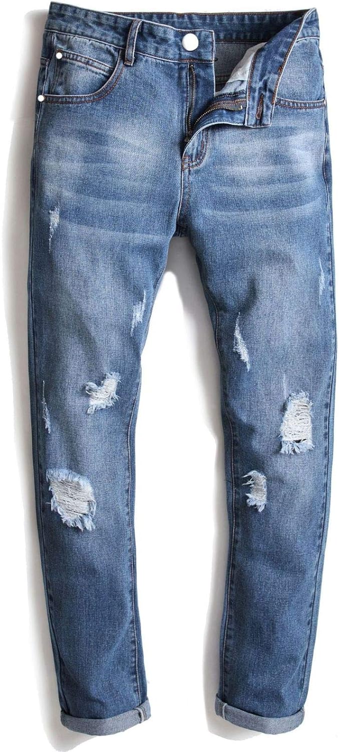 Jean déchiré pour Homme avec Bords déchirés Pantalon en Denim Slim en Coton Extensible Patte de