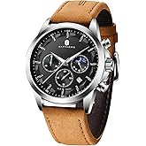 SAPPHERO Men's Watches Stainless Steel Chronograph Waterproof Quartz-Business Casual Dress Watch for Men Luminous Date Gold/Silver/Black Design-Easy-to-Read Luxury Dial-Leather Unique Elegant Gift