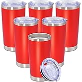 Eyasure 20 oz Tumbler with lid Double Wall Vacuum Insulated Tumblers Stainless Steel Coffee Mug Travel Coffee Tumbler Powder Coated Tumbler Cup Keep Hot&Cold - (Red 6 Pack)