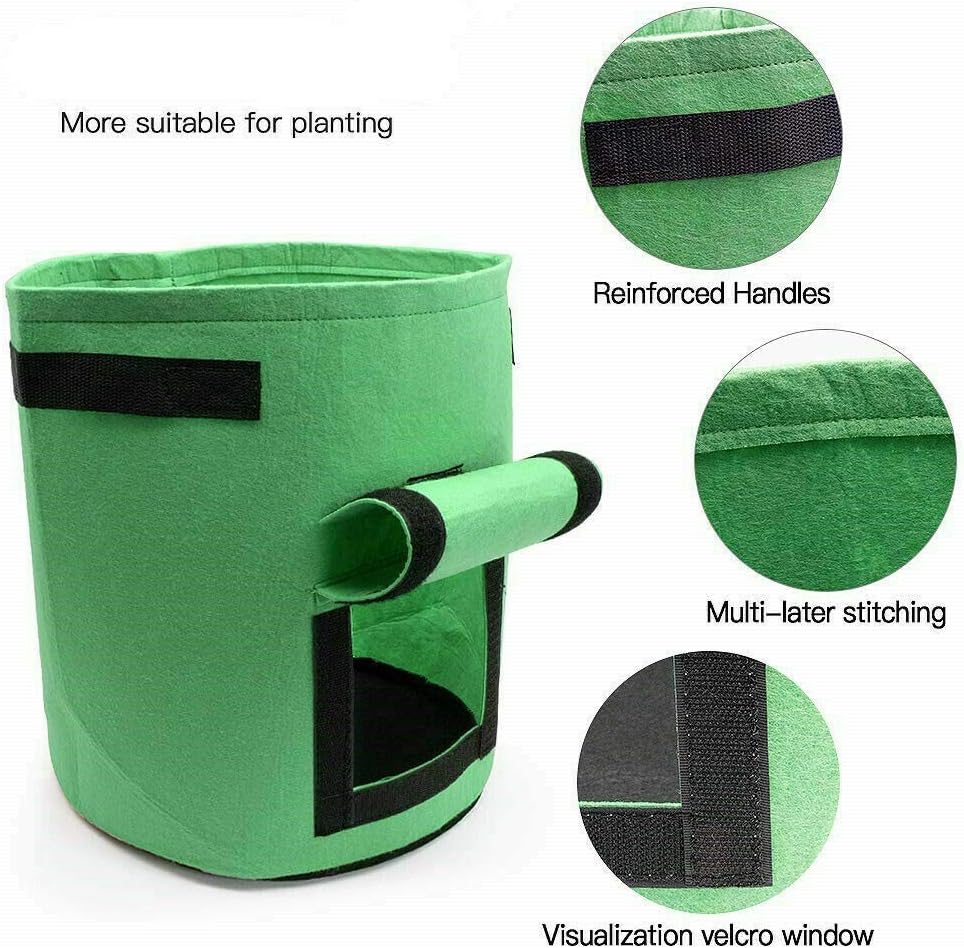 VOANZO 3 Pcs Green Potato Bags hook and loop Window Vegetable Bags For Potato Tomato And Other Vegetables Breathable Nonwoven Fabric Cloth - Image 3