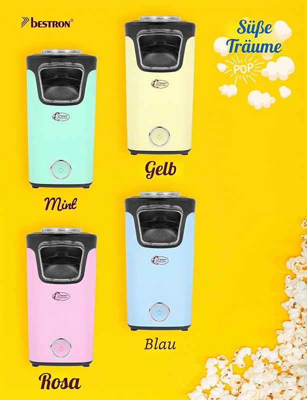Popcornmaker, Turbo-Popcorn in unter 2 Minuten, Popcornmaschine mit Heißlufttechnologie, inkl. 10x Popcorntüten & integrierten Messbecher, Sweet Dreams Kollektion, Farbe: Rosa