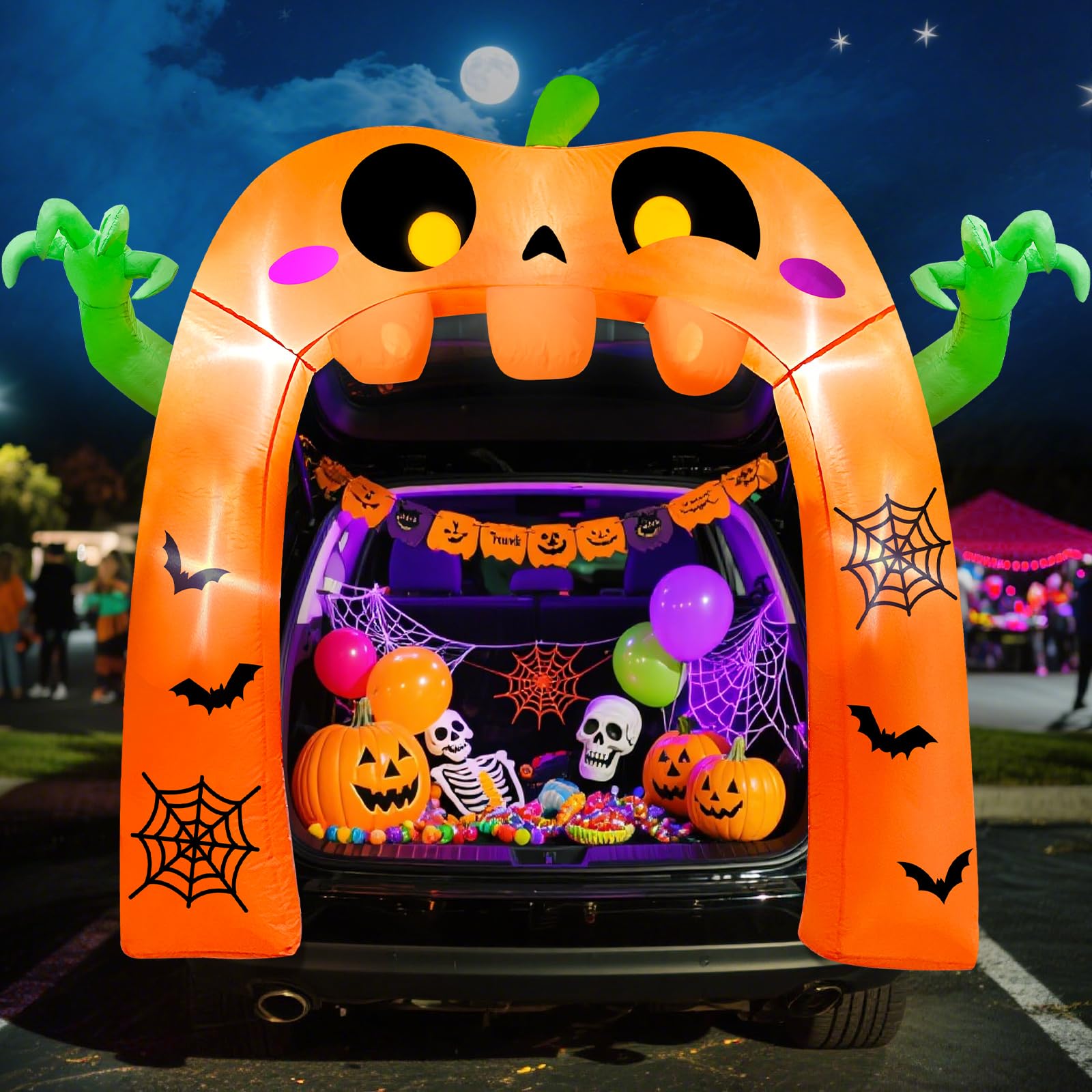 Photo 1 of TURNMEON 5 Ft Halloween Inflatable Pumpkin Ghost Arch Trunk Or Treat Car Decoration with Built-in LEDs, Halloween Blow Up Archway for Car Decorations Halloween Outdoor Yard Decor Garden Lawn