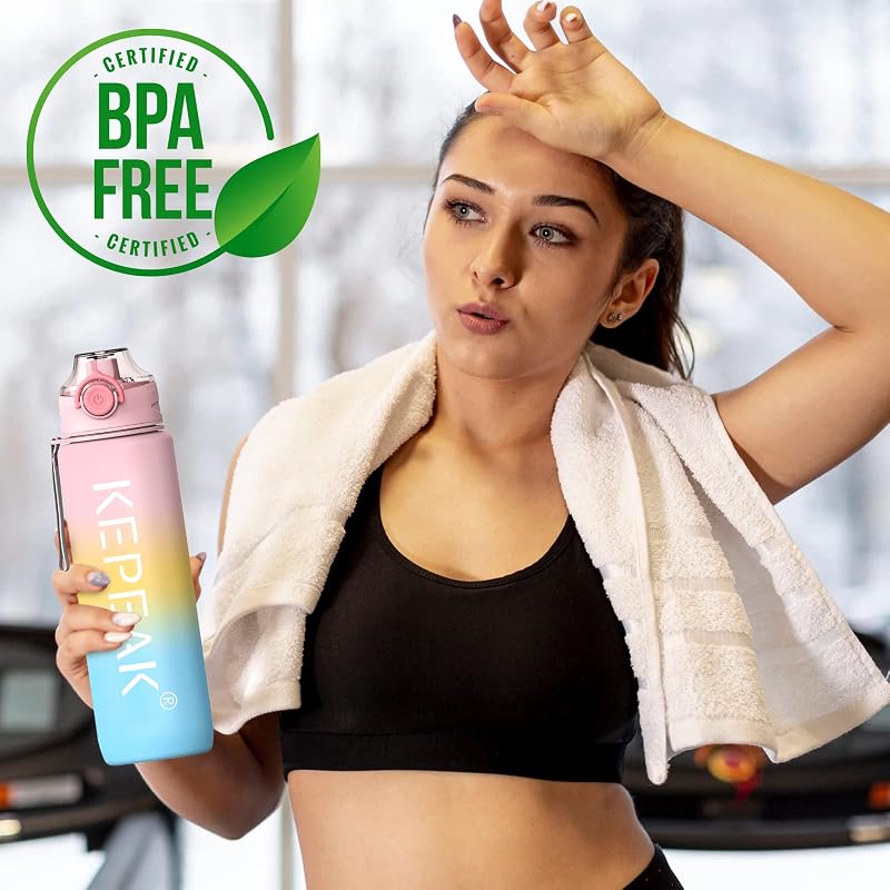 Botella Agua, Botella Agua Gimnasio 1L con Colador, Botella Bicicleta sin BPA Reutilizable Sello de Silicona, Botella de Agua Deportiva Duradero para Oficina, Escuela, Exterior