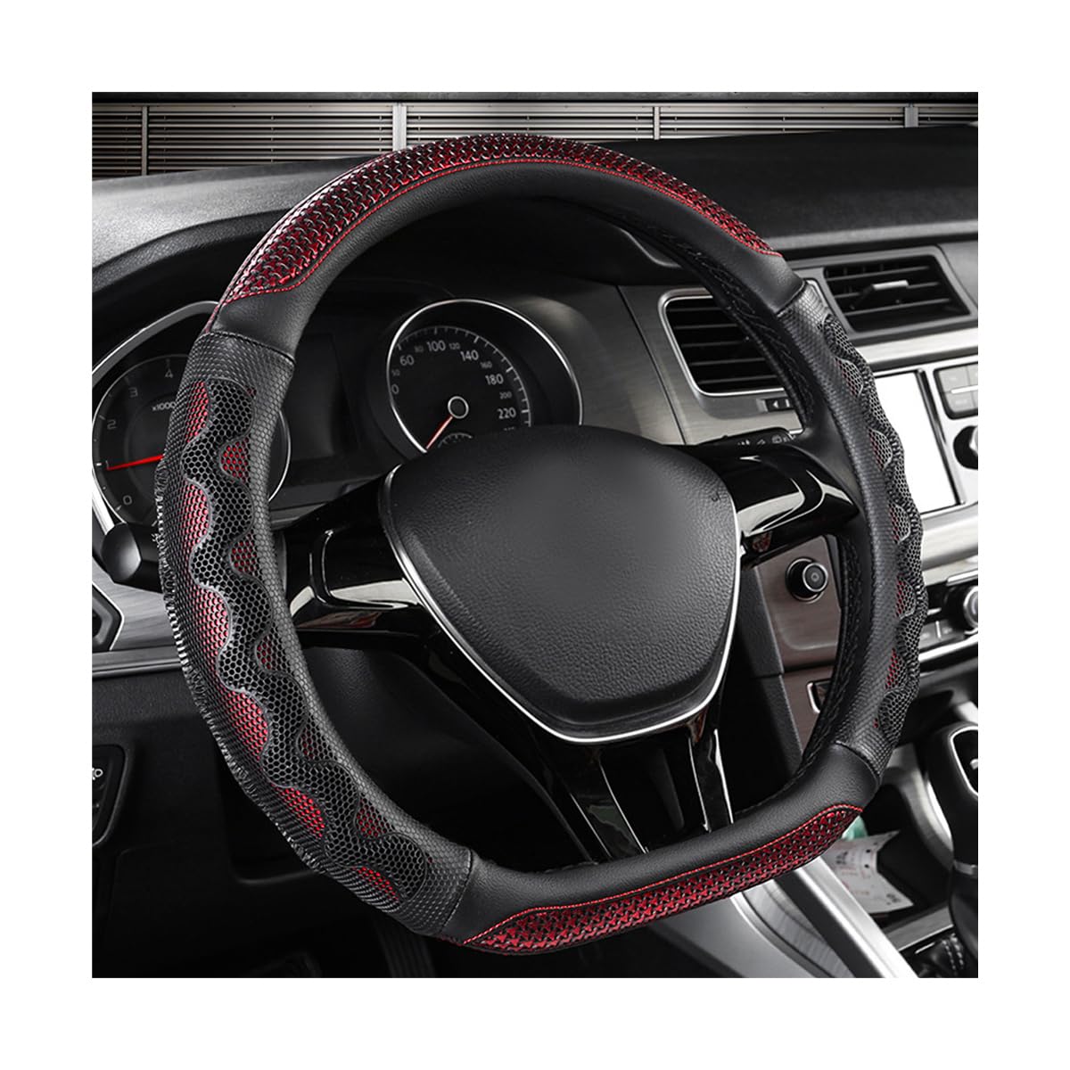View 1 of DXNQ Car Steering Wheel Cover, 15 Inches 3D Honeycomb Design Car Steering Wheel Protector with Comfy Grip, Breathable Anti-Slip D-Shaped Steering Wheel Sleeve for Most Vehicles (Red)