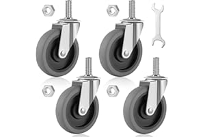 Besitu 4 Inch Caster Wheels, 1/2"-13 Inch Course Threaded Stem Caster Set of 4, Heavy Duty TPR Swivel Caster Wheels for Dolly Cart, Wire Shelving Industrial Screw in Casters
