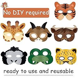 Blulu 32 Pcs Safari Animal Masks for Kids Jungle