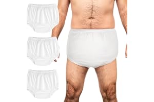 Velmitten 3 Pcs Cloth Diaper Covers for Adult Incontinence Underwear Cover Noiseless Leak-Protection Rubber Pant Washable Reusable Plastic Diaper Cover for Disabled Elderly Postpartum(White,M)