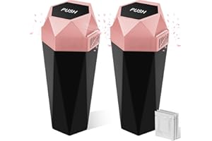 SZEOF 2PCS Aromatherapy Car Trash Can with Lid, Car Trash Can Cup Holder, New Car Dustbin Diamond Design，Mini Garbage Can for Automotive, Home, Office, Kitchen, Bedroom,Pink