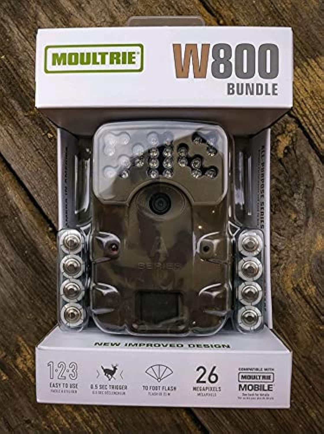 Moultrie W800 Bundle All-Purpose Series A, New Improved Design, Illumi-Night Sensor, 26 megapixels, 0.5 sec Trigger, 70ft Flash & Detection Range, Compatible with Moultrie Mobile