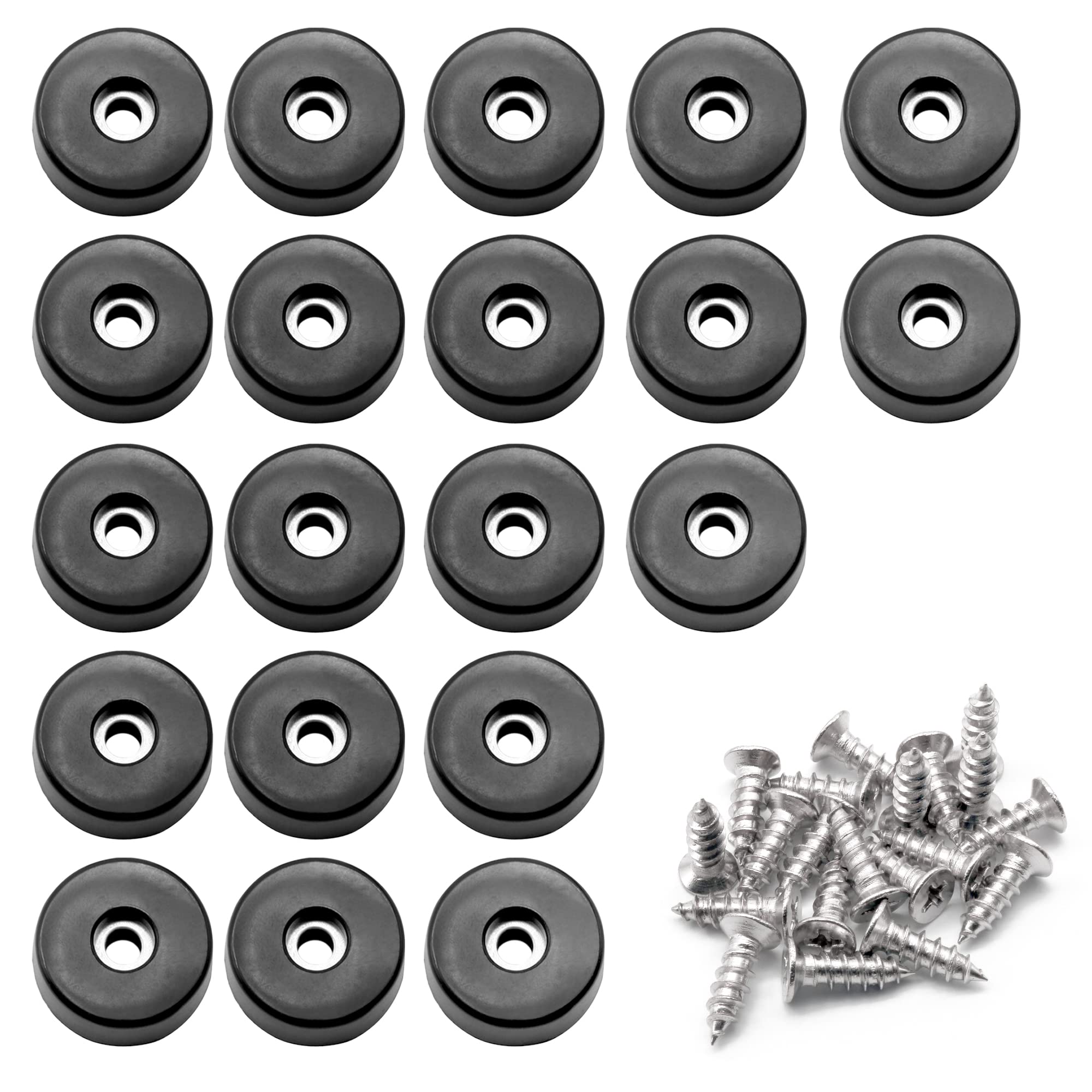 Rubber Cutting Board Feet with Stainless Washer and Screws, 1 inch Black Round Rubber Feet, Non Slip Bumper Pads for Furniture, Electronics & Application,20 Pack (25 * 23 * 9)
