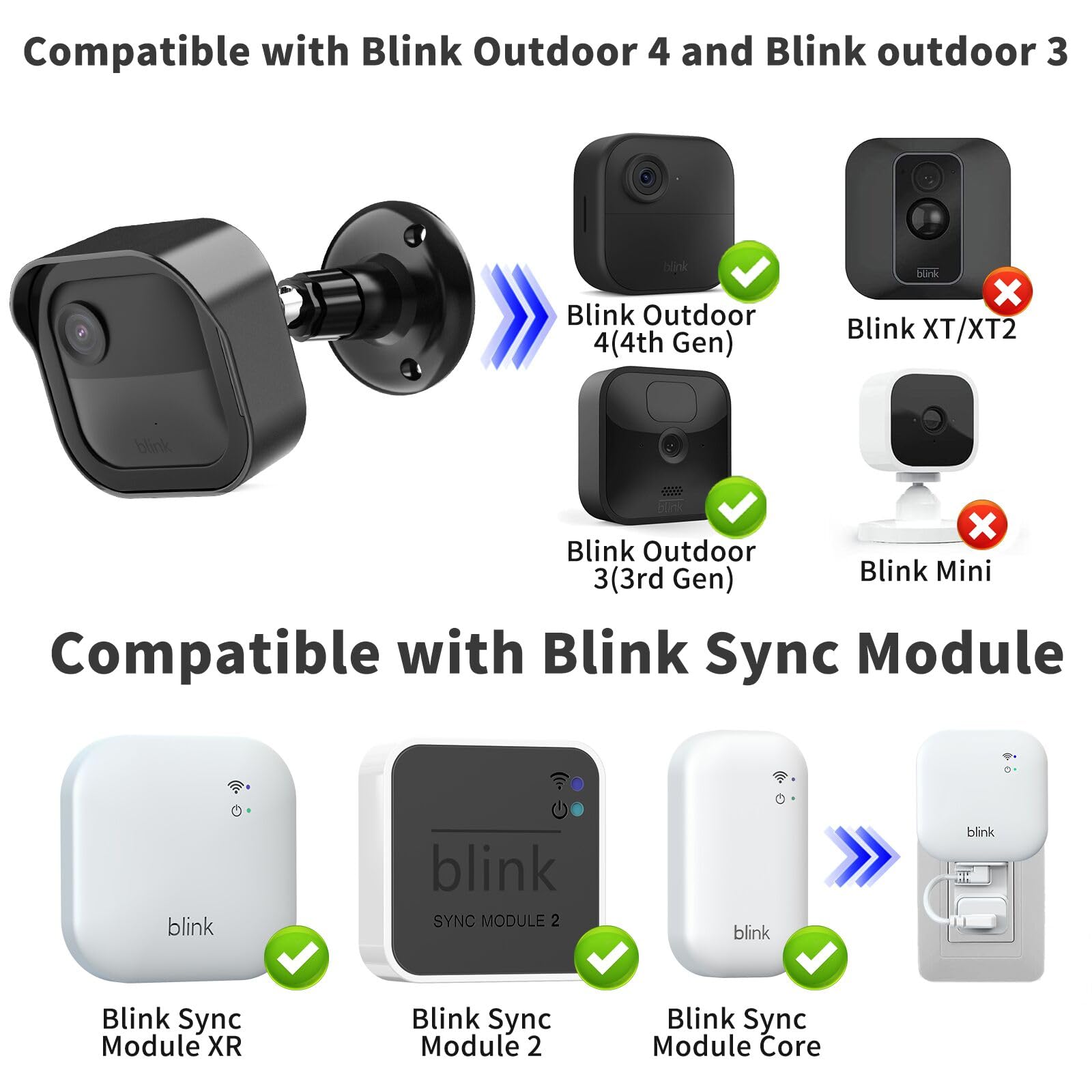 Blink Outdoor 4th Gen Camera Mount, 2Pack Weatherproof Housing and 360 Degrees Adjustable Bracket with Sync Module Mount for Blink Outdoor Camera System (Black, Cameras not Included)