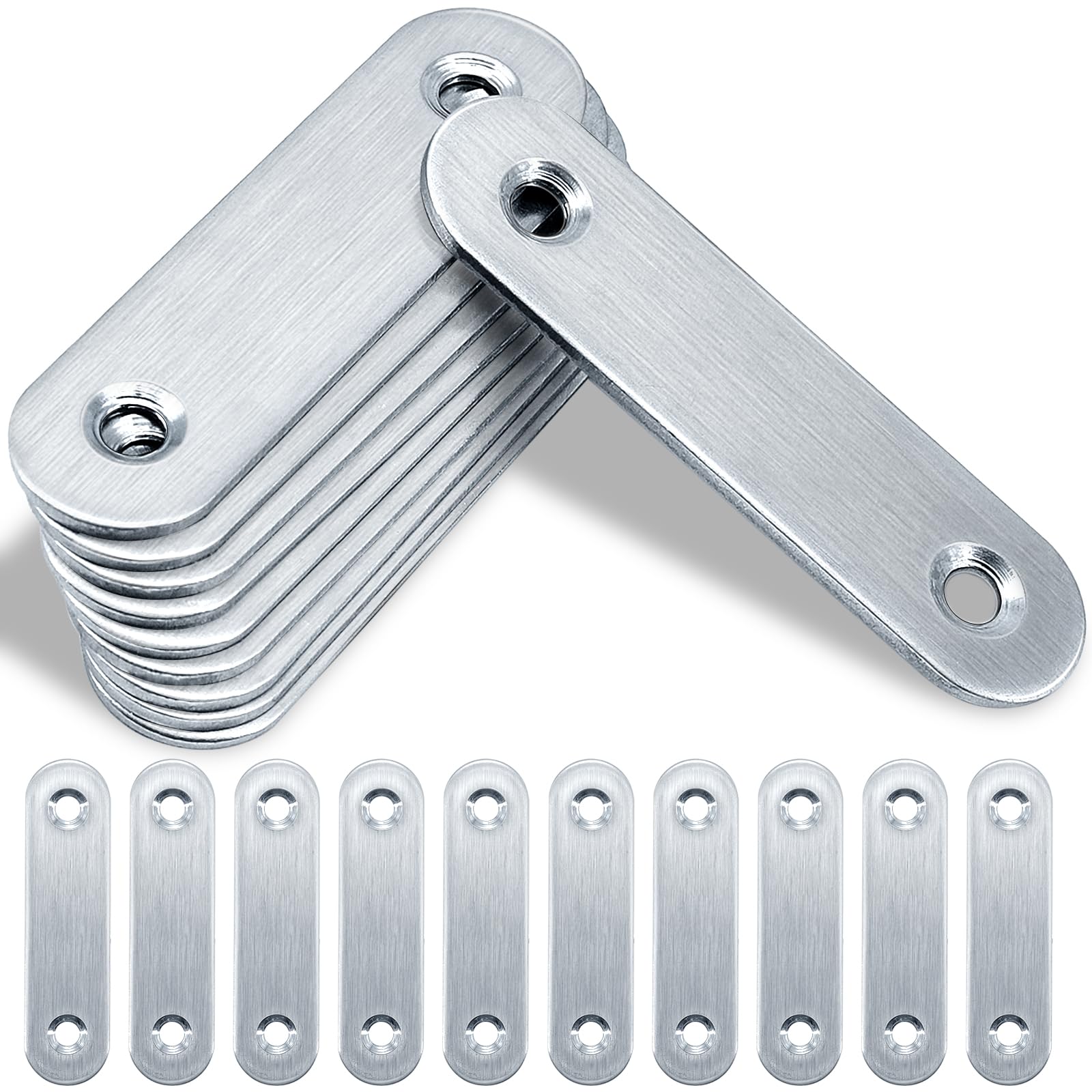 Flat Brackets for Wood, Gorffy 20PCS 60 × 15.5 × 1.75mm Mending Plates, Flat Metal Joining Plates, Metal Stainless Steel Sleeper Brackets for Wood Fixing