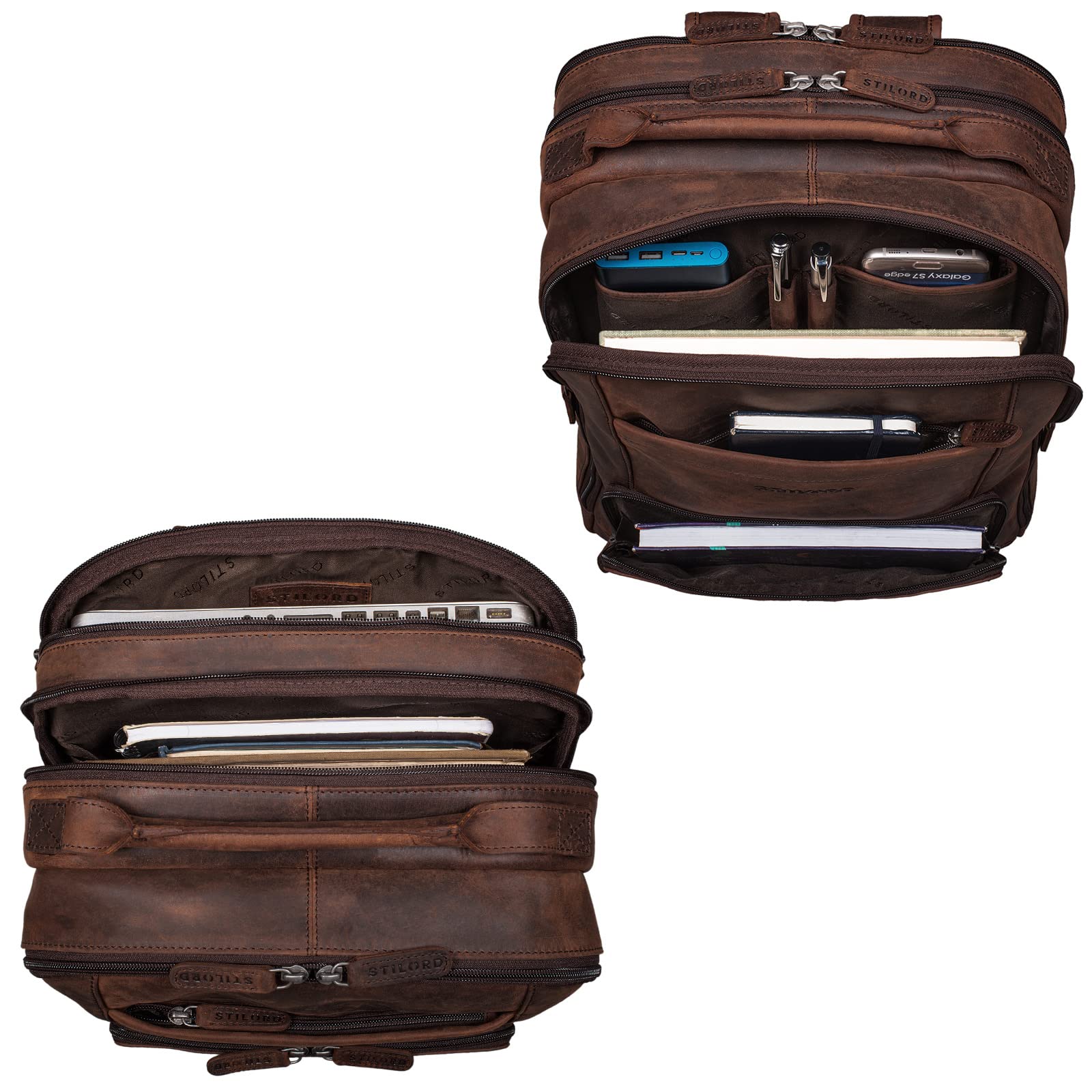 STILORD XL Herren-Businessrucksack aus Leder braun - 15-17 Zoll großer Arbeitsrucksack - Männer Laptop-Rucksack - Vintage Office-Bag aus Echtleder 'Harlow' 4