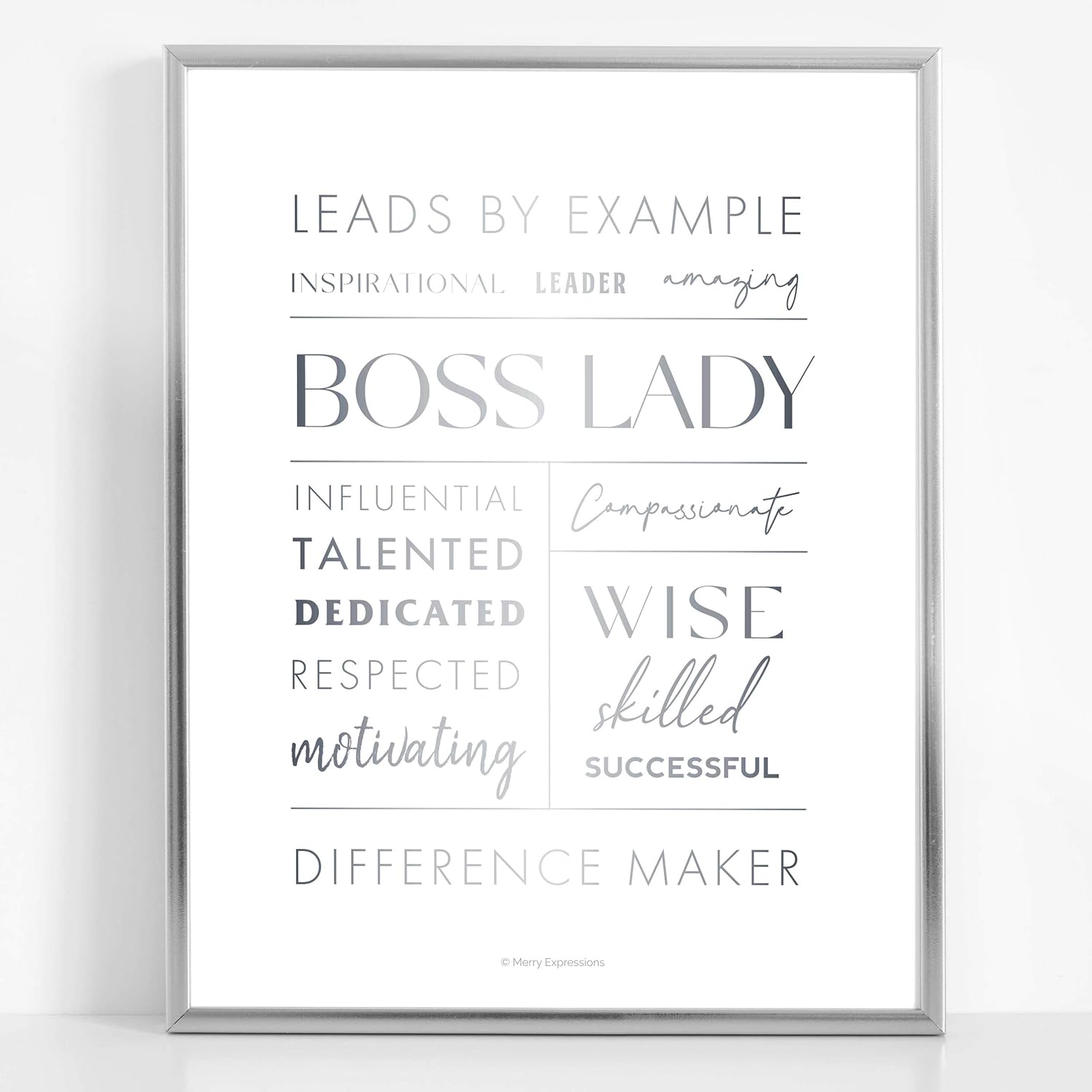 Boss Lady Desk and Wall Art with Aluminum Frame - Boss Lady Office Decor, Boss Lady Gift with Boss Lady Quote by Merry Expressions (Silver, 7