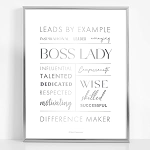 Boss Lady Desk and Wall Art with Aluminum Frame - Boss Lady Office Decor, Boss Lady Gift with Boss Lady Quote by Merry Expressions (Silver, 7