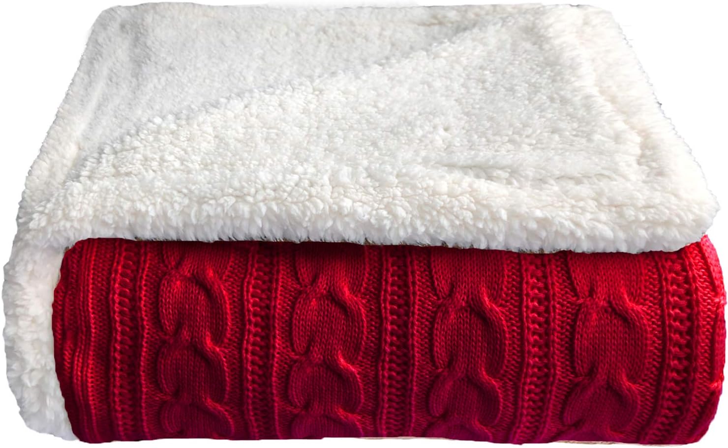 NEWCOSPLAY Cable Knit Sherpa Throw Reversible Warm Cozy