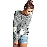 shermie Women's Cute Heart Pattern Elbow Patchwork Knitted Sweaters Long Sleeve Crew Neck Casual Pullover