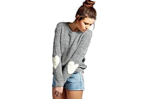 shermie Women's Cute Heart Pattern Elbow Patchwork Knitted Sweaters Long Sleeve Crew Neck Casual Pullover