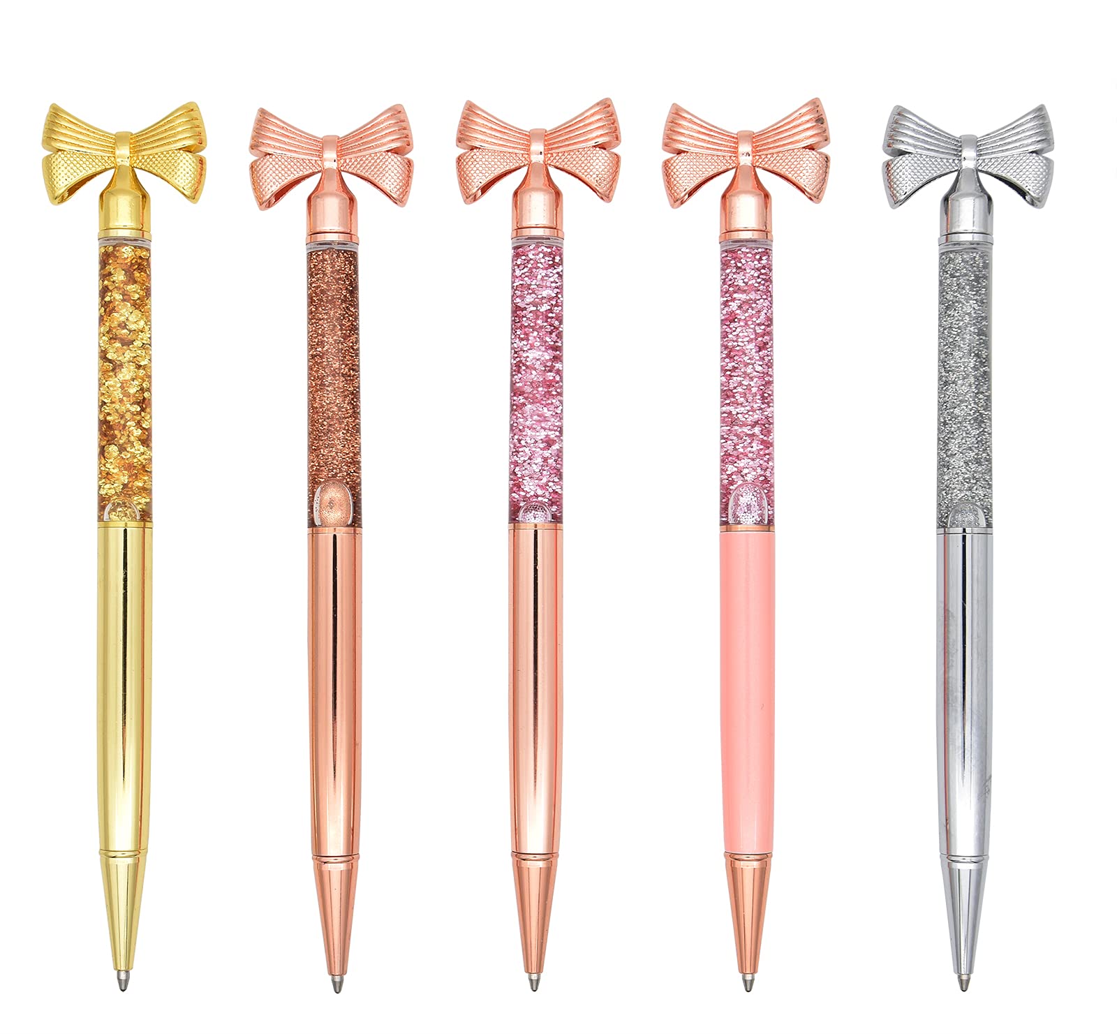 Gullor 5 Pack Metal Small bow Ballpoint Pens Bling Bow Ballpoint Gift with Black Ink, Multicolor A