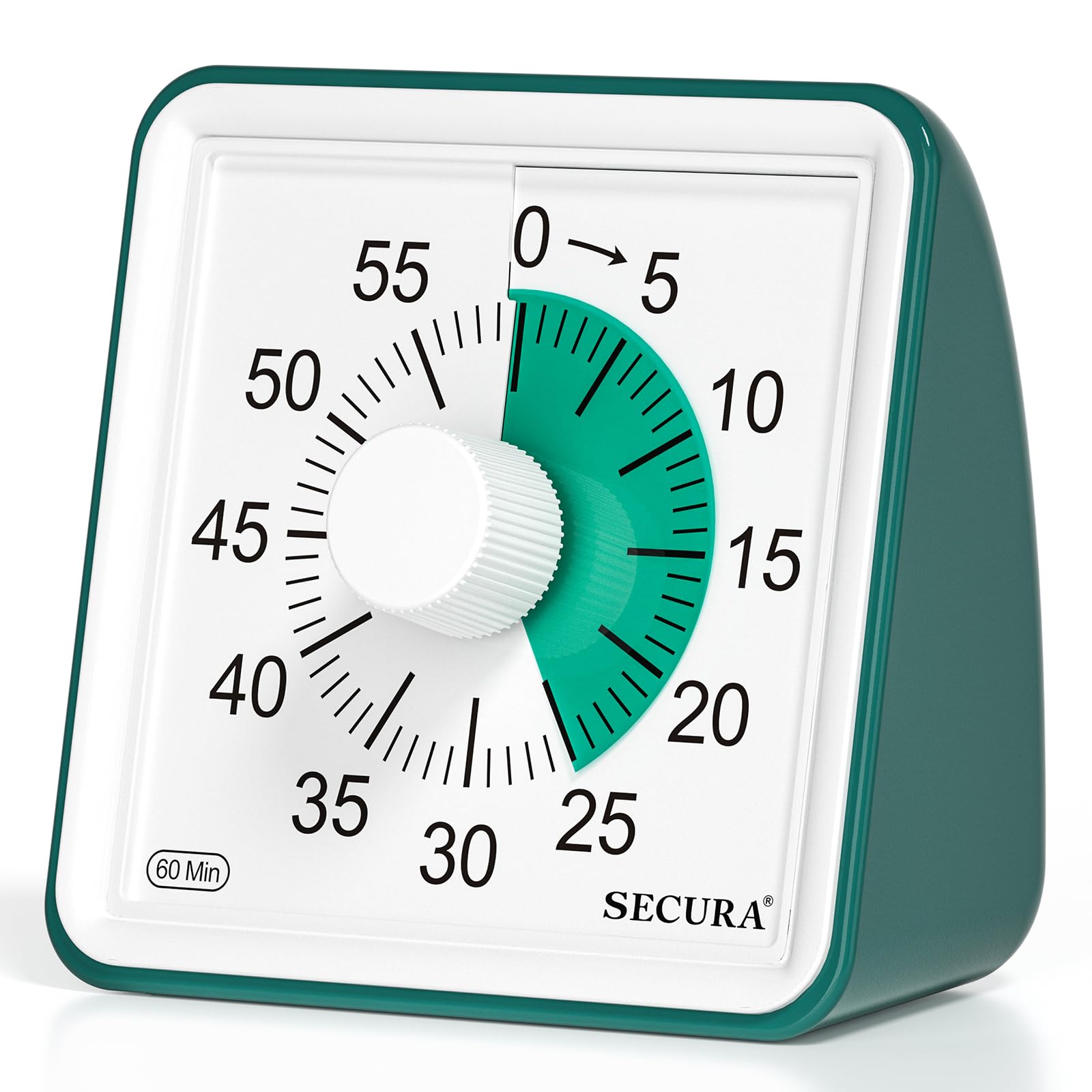 Secura 60 Minute Visual Timer, Classroom Countdown Timer, Silent Timer for Kids and Adults, Time Management Tool for Teaching, Family and Work (Dark Green & Dark Green)