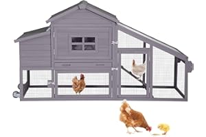 SUUMERPETY Chicken Coop for 4 Chickens, Mobile Chicken House with with Wheels, Outdoor Hen House Poultry Cage with Nesting Box, Leakproof Pull Out Tray and UV-Resistant Roof (67.3" L x 29" W x 39.4" H)
