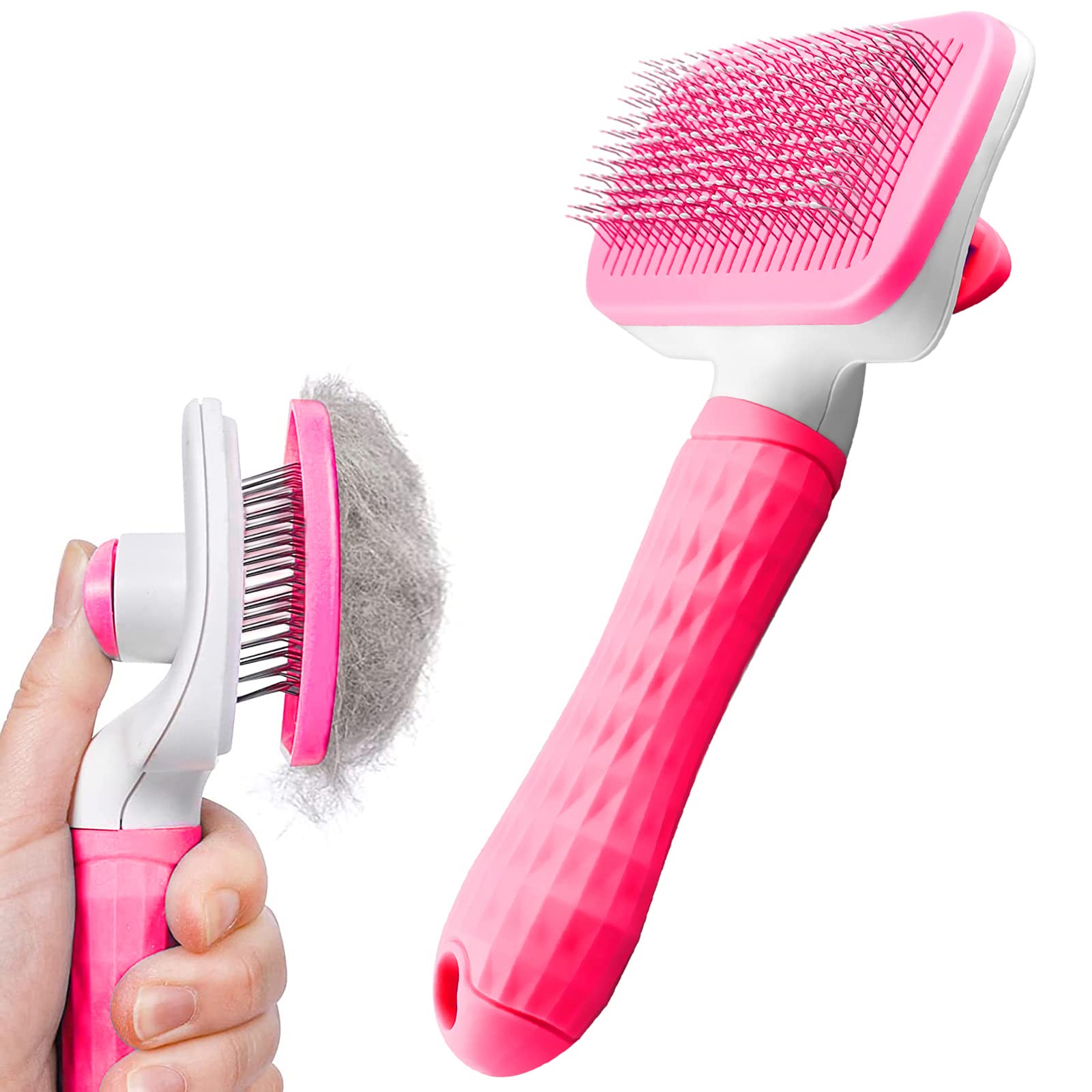 Dog Brush Cat Grooming Comb,Self Cleaning Pet Slicker Brushes with Smooth handle,Dog Grooming Tool with Button for Pet Shedding Brush Cat Massage Clean Tangled
