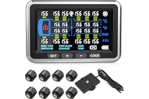 Tyona High-Precision Truck tire Pressure Monitoring System (0-199PSI) TP22 Trailer/RV TPMS with 8 Sensors, Color Display 6 Alert Modes,with Signal Booster Long Distance tpms for Truck (8 Sensors)