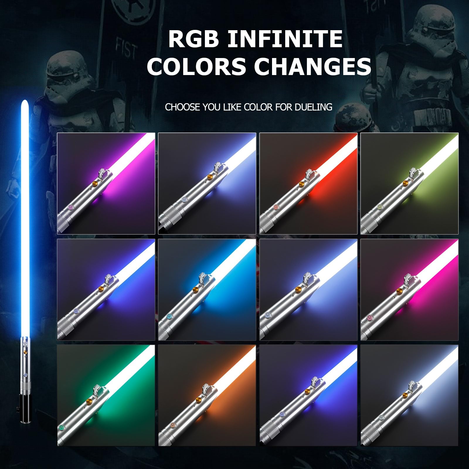 Upgrade App Control ANK Lightsaber, Smooth Swing 16 Sets Sound Effects 3 Light Effects and 16 Colors Change, Metal Dueling Light Saber for Adults Kids Cosplay Gift (RGB-ANK)