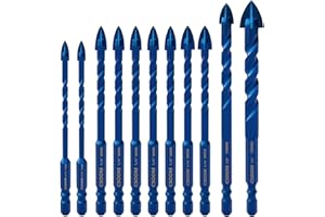 4 Wings Masonry Drill Bit Set 11 Piece Chrome Plated with Industrial Strength Carbide Tips for Tile/Cement/Cinderblock/Cement/Brick/Glass/Plastic/Wood by CSOOM