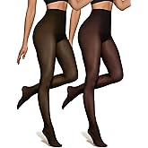 OEAK Womens 2 Pack Fleece Lined Tights Fake Translucent Pantyhose Thermal Opaque High Waisted Leggings Footed Sheer Tights