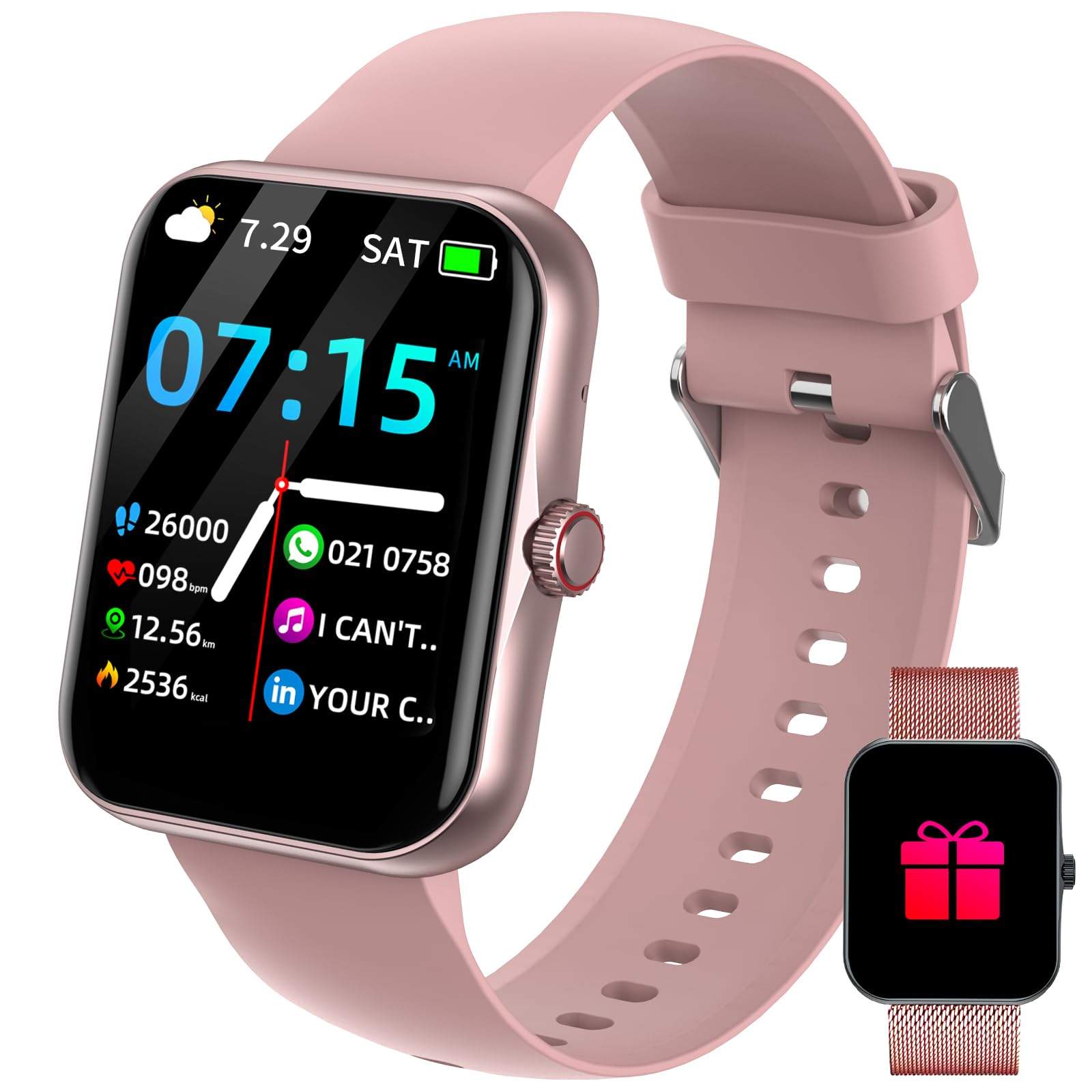 JUBUNRER Smart Watch for Women Men Ladies Fitness Tracker with 1.83" Touch Call SpO2 Heart Rate Sleep Monitor Step Counter Calorie IP68 Waterproof Christmas Fitness Watch for IOS Android [2 Straps]