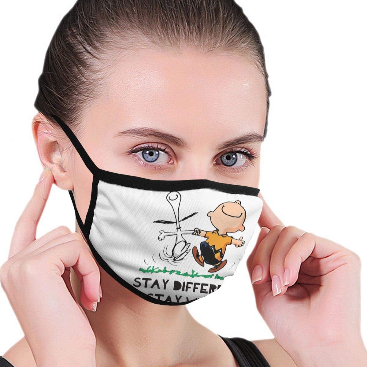 JiaoZhiduanxiu Unisex Mouth Mask Black Face Mouth Mask Charlie Brown Snoopy Peanuts Dance Stay Different Stay Weird Breathable Black Cotton Face Mask for Cycling Camping Travel