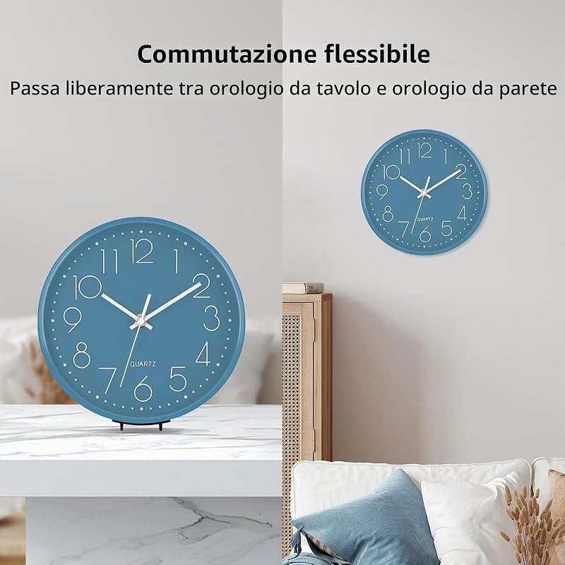 Orologio da Parete Moderno 20cm Grande Orologio da Parete Silenzioso Orologio Cucina per Cucina Home Office Scuola (Blu, 20cm) — foto 2 di 8