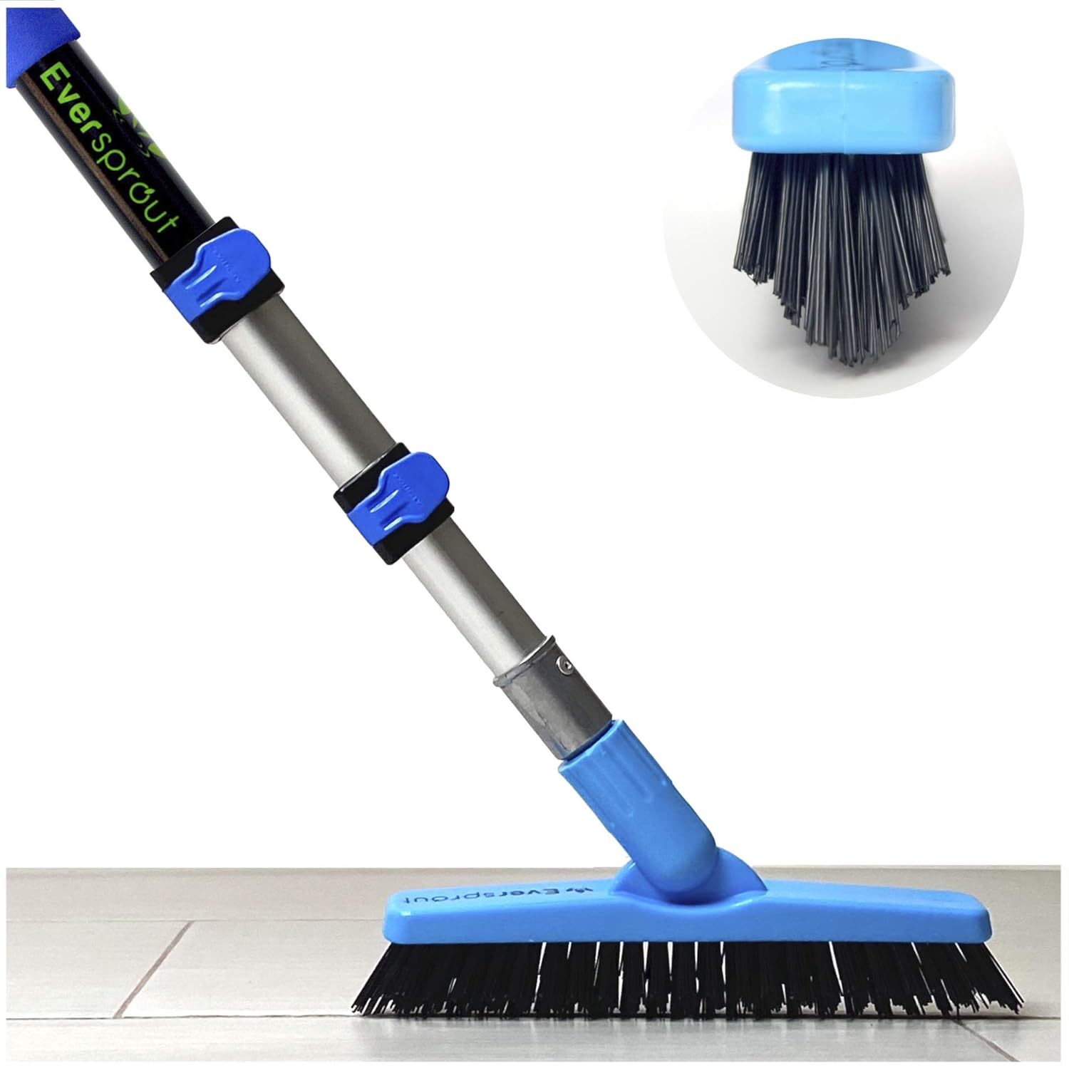 EVERSPROUT 5to13 Foot Grout Brush Scrubber Pro w/Long Handle Pole Stiff VShape Bristles