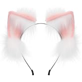 QinRuan Cat Fox Faux Fur Ears Headband Cute Halloween Fancy Dress Cosplay Handmade Animal Furry Ears Hair Hoop