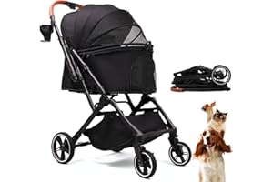 BICYSTAR Pet Stroller for Small Medium Dogs Cats Up to 45 lbs, Travel Lite Collapsible, All Terrain 4 Wheels for Jogging, Running, Black
