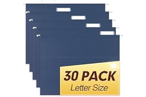 HERKKA Hanging File Folders, 30 Pack Reinforced Letter Size Hanging Folders, Designed for Bulky Files, Filing Cabinet, 1/5-Cut Adjustable Tabs (Blue)