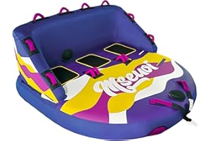 MSEUOI Inflatable Water Towable Tube for Boats Heavy-Duty 1-3 Rider Tow Tube with Reinforced Handles, Quick-Connect Tow Rope, Rapid Air Valve (Bright Blue Mutil, 3)