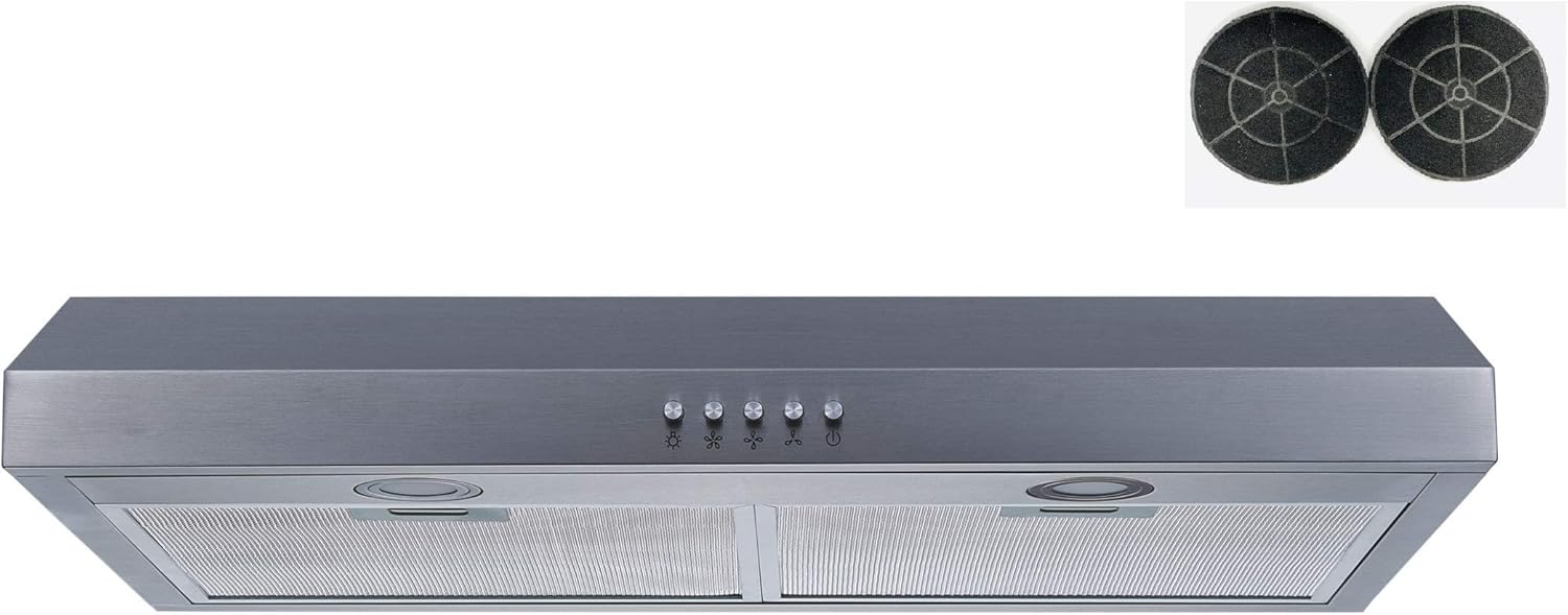 30 in. Convertible 350 CFM Under Cabinet Range Hood in Stainless Steel with Mesh, Charcoal Filters and Push Buttons