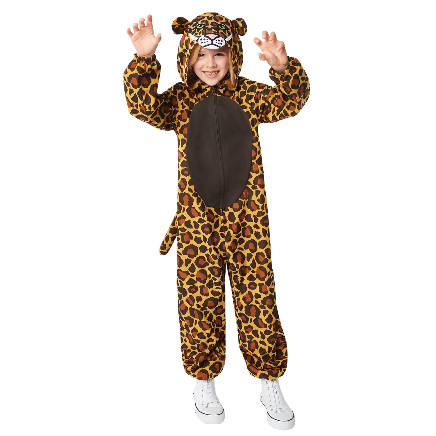 Amscan 9916842 - Unisex World Book Day Leopard Hooded Jumpsuit Kids Fancy Dress Costume Age: 10-12yrs