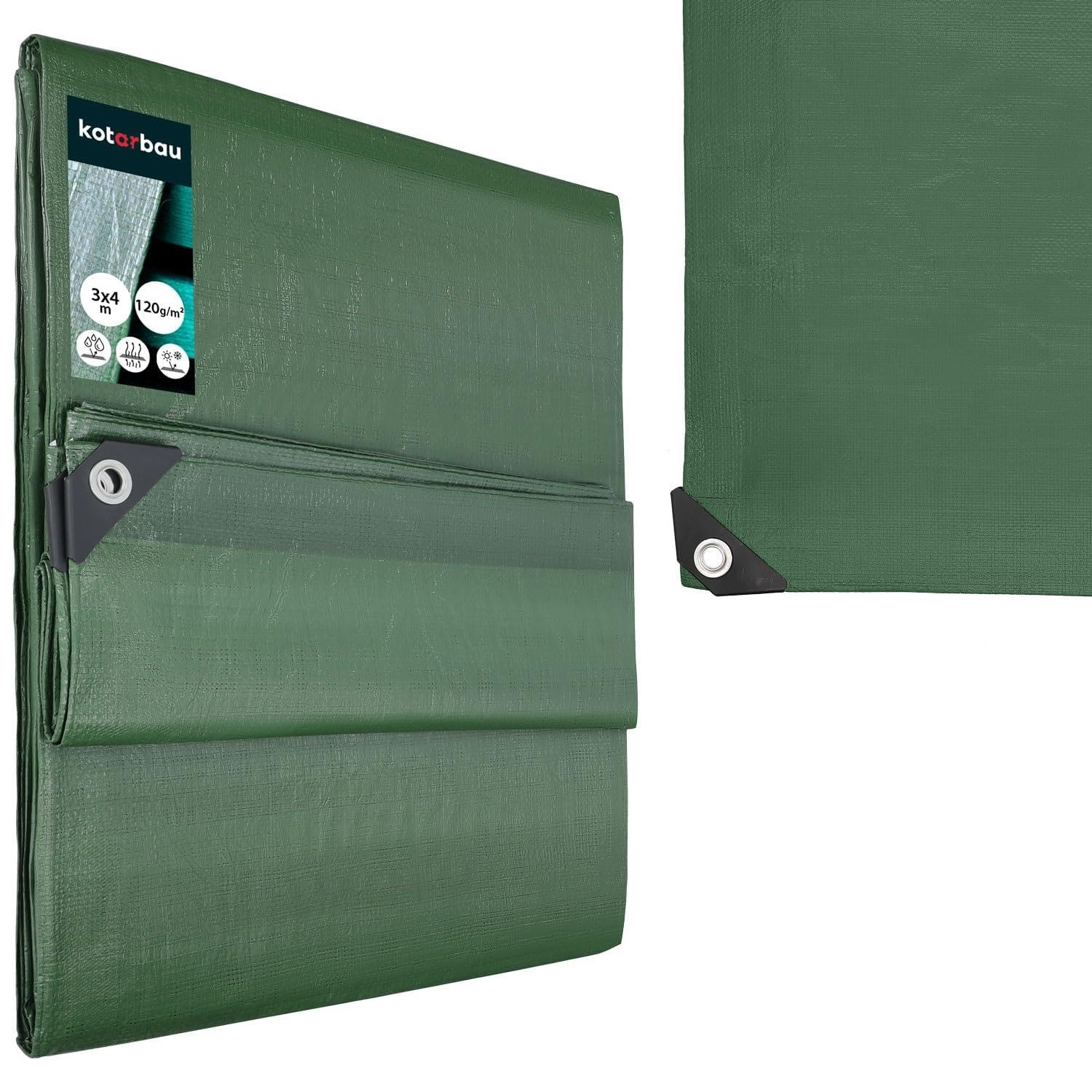 KOTARBAU® Tarpaulin Waterproof Heavy Duty - Polyethylene - 3 x 4 m (118 x 157 inches) - Olive Green- 120 g/m² Tarp - with Eyelets - Garden Tarp - Ground Sheets for Camping