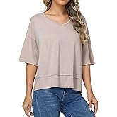 Women's V Neck T Shirts Summer Short Sleeve Tees Tops Casual Flowy Loose Fit Basic Tshirt